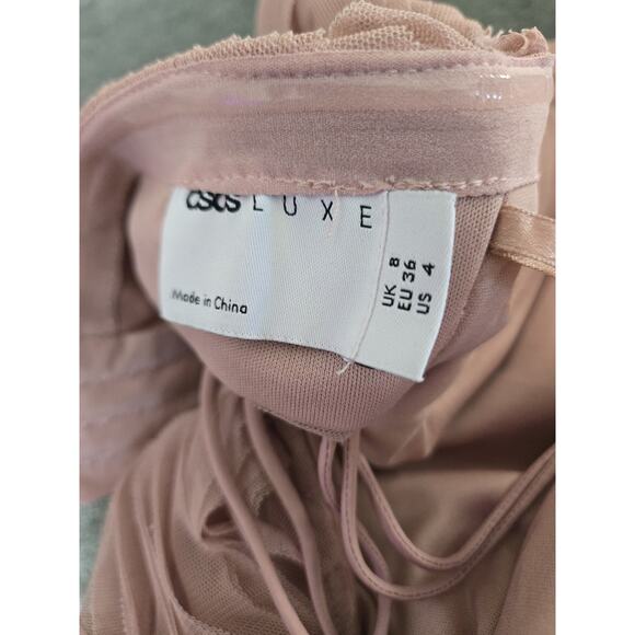 ASOS Luxe Twee Romantic Corseted Bandeau 3D Floral Layered Pink Mini Dress Sz 4 - Picture 8 of 15